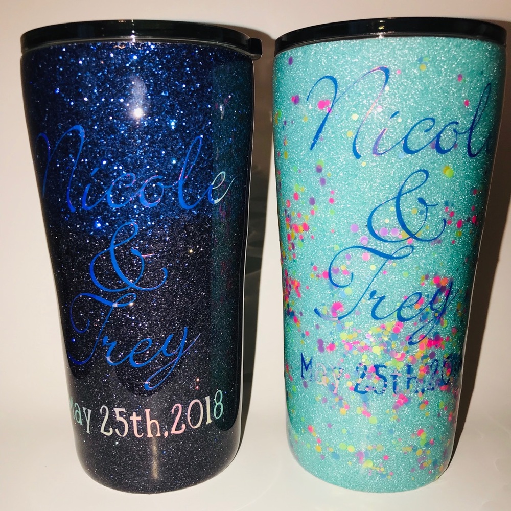 20 oz couples set glitter tumblers